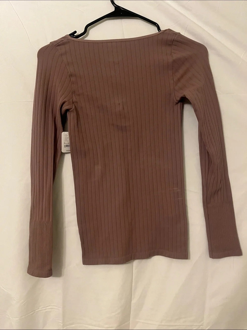 Free People Ribbed Deep V Long Sleeve Top - Mauve